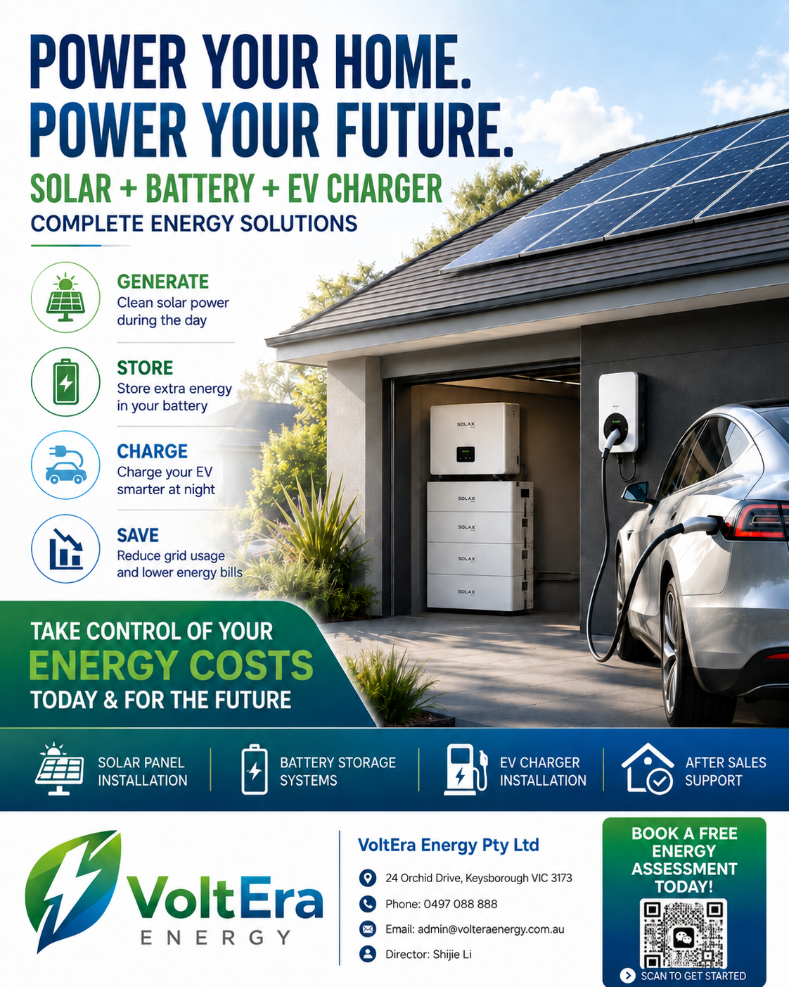 VoltEra Energy power your home power your future solar battery EV charger poster
